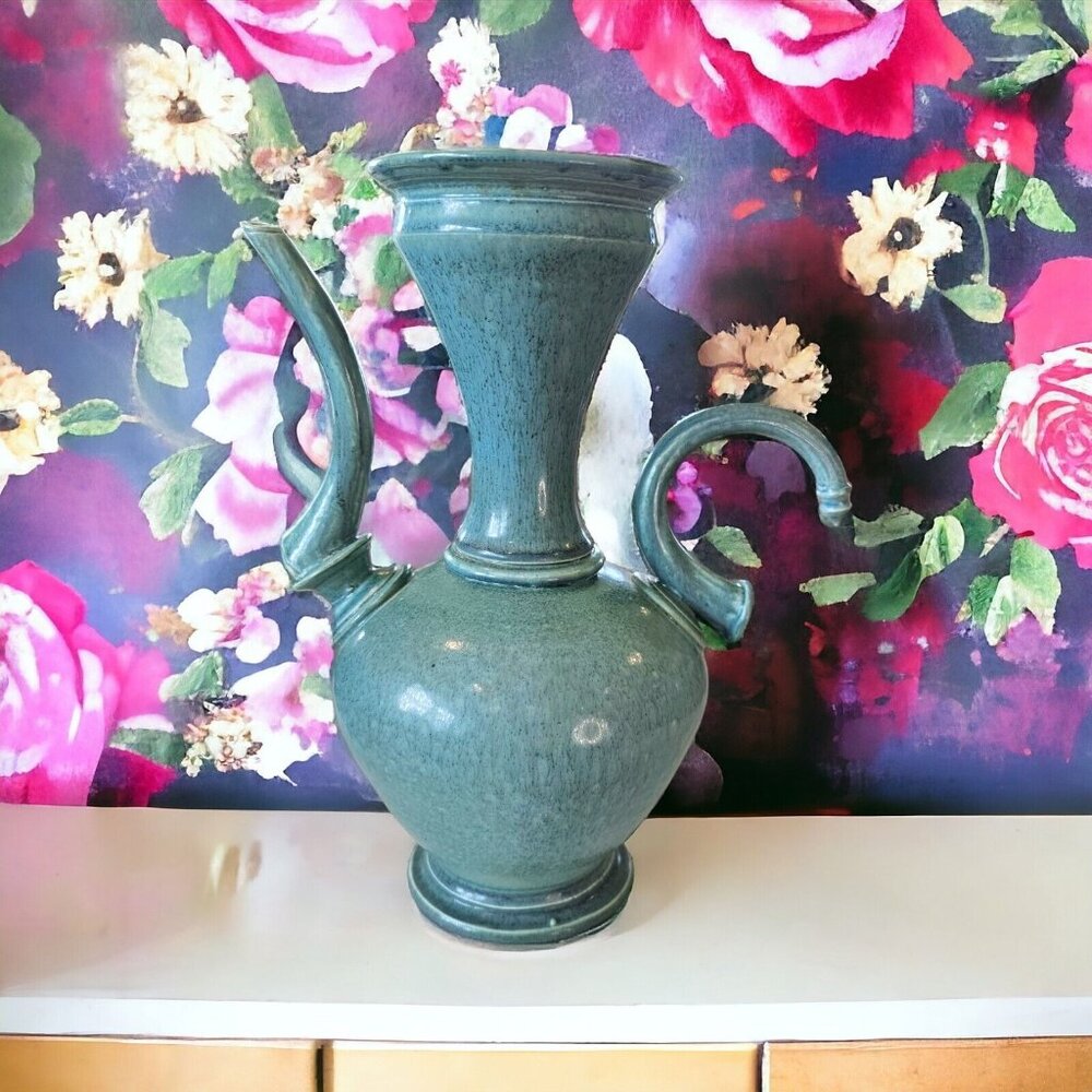 Vintage Robin Egg Blue Michael Schwegmann Studio Pottery Vase Curves Modern 10.5